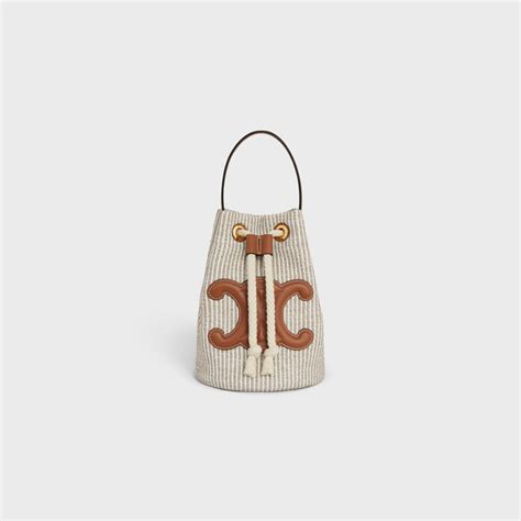 Teen Drawstring In Striped Textile And Calfskin Beige 